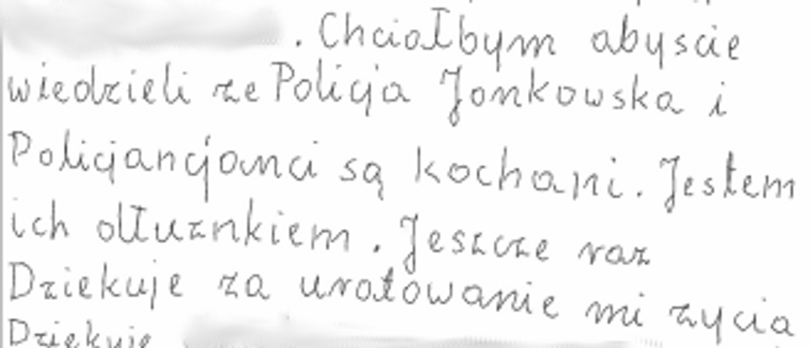 Podziękowania dla policjantów z posterunku policji w Jonkowie za pomoc