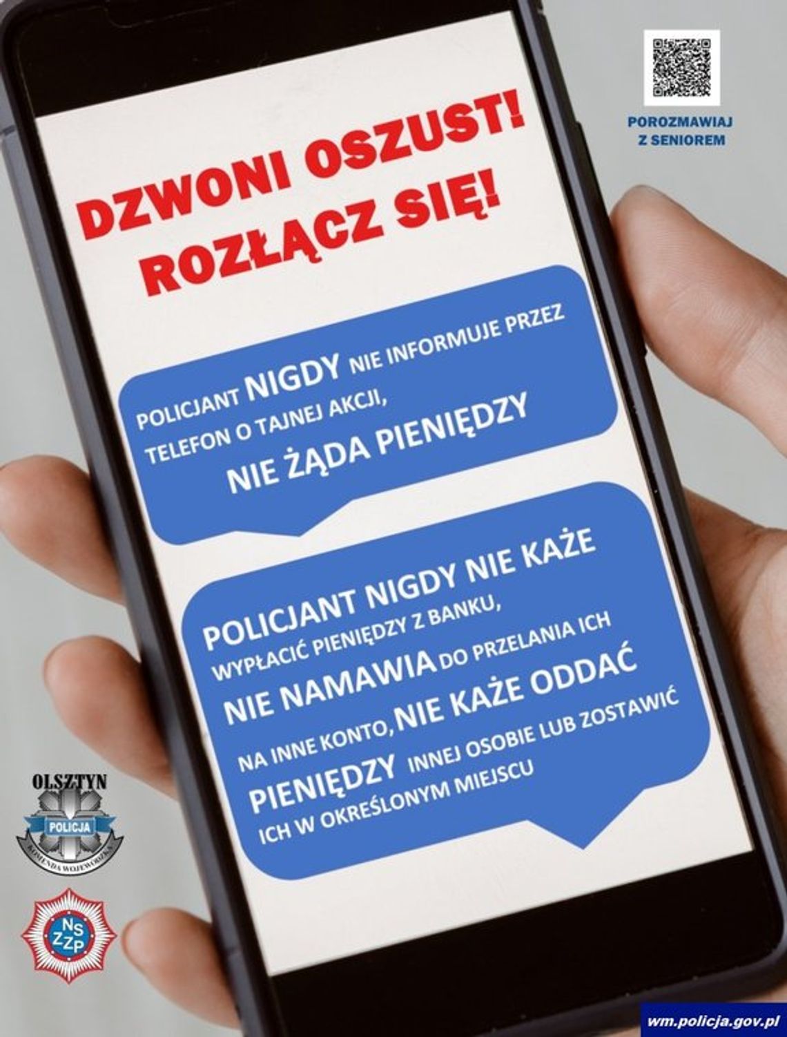 Seniorze! Nie daj się oszukać metodą "na policjanta czy na wnuczka"