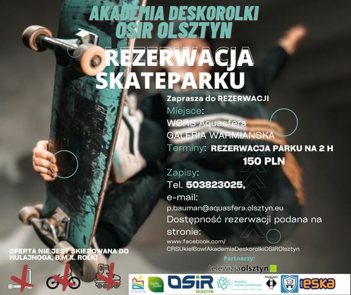 Skatepark w Aquasferze do wynajęcia